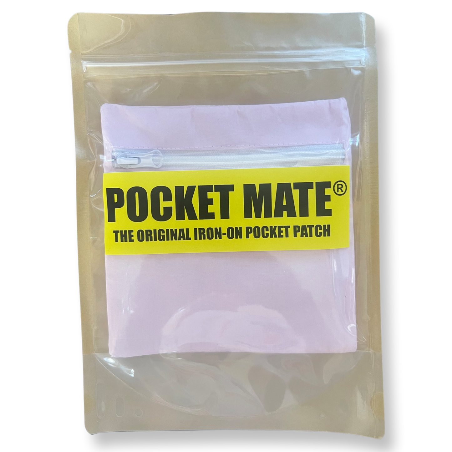 POCKET MATE® Iron-On Pocket Patch with Zip - Phone Pocket For Travel - Zipped Secret Pocket - Stash Credit Cards or Passport - Pink